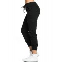 Women Casual Elastic Waist Drawstring Side Pockets Pants