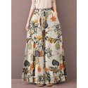 Women Vintage Floral Plant Print Drawstring Wide Leg Pants With Pocket