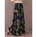 Women Vintage Floral Plant Print Drawstring Wide Leg Pants With Pocket