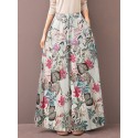 Women Vintage Floral Plant Print Drawstring Wide Leg Pants With Pocket