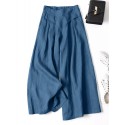 Women 100% Cotton Wide Leg Side Pockets Solid Color Ankle Length Elastic Waist Pants