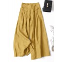Women 100% Cotton Wide Leg Side Pockets Solid Color Ankle Length Elastic Waist Pants