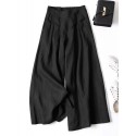 Women 100% Cotton Wide Leg Side Pockets Solid Color Ankle Length Elastic Waist Pants