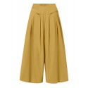 Women 100% Cotton Wide Leg Side Pockets Solid Color Ankle Length Elastic Waist Pants