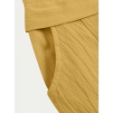 Women 100% Cotton Wide Leg Side Pockets Solid Color Ankle Length Elastic Waist Pants
