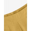 Women 100% Cotton Wide Leg Side Pockets Solid Color Ankle Length Elastic Waist Pants