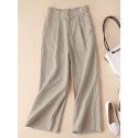 Solid Elastic Waist Pocket Button Wide Leg Pants