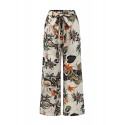 Women High Elastic Waist Floral Print Belted Side Pocket Vintage Pants
