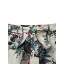 Women High Elastic Waist Floral Print Belted Side Pocket Vintage Pants
