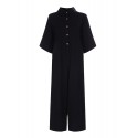 Women Solid Color V-neck Short Sleeve Cotton Jumpsuit Overalls For Women