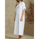 Women Solid Color V-neck Short Sleeve Cotton Jumpsuit Overalls For Women