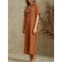 Women Solid Color V-neck Short Sleeve Cotton Jumpsuit Overalls For Women