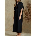 Women Solid Color V-neck Short Sleeve Cotton Jumpsuit Overalls For Women
