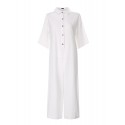 Women Solid Color V-neck Short Sleeve Cotton Jumpsuit Overalls For Women