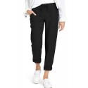Women Casual Solid Color Elastic Waist Side Pockets Trouser Pants