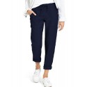 Women Casual Solid Color Elastic Waist Side Pockets Trouser Pants