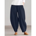 Women Loose 100% Cotton Ankle Length Solid Color Wide Legged Casual Pants