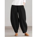 Women Loose 100% Cotton Ankle Length Solid Color Wide Legged Casual Pants
