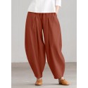 Women Loose 100% Cotton Ankle Length Solid Color Wide Legged Casual Pants
