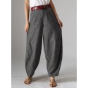 Women High Waist Button Solid Color Harem Pants with Pocket