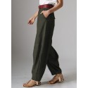 Women High Waist Button Solid Color Harem Pants with Pocket