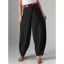 Women High Waist Button Solid Color Harem Pants with Pocket