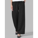 Women Solid Elastic Waist Wide Leg Pants