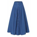 Women Solid Color Bottom Front Loose Casual Long Skirt With Pocket