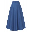 Women Solid Color Bottom Front Loose Casual Long Skirt With Pocket