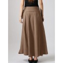 Solid Pocket Knotted Pleated Cotton Casual Skirt