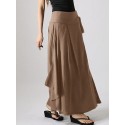 Solid Pocket Knotted Pleated Cotton Casual Skirt