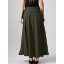 Solid Pocket Knotted Pleated Cotton Casual Skirt