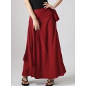 Solid Pocket Knotted Pleated Cotton Casual Skirt