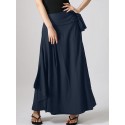 Solid Pocket Knotted Pleated Cotton Casual Skirt