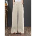 Women 100% Cotton Wide Legged Pleats Side Pocket Solid Casual Pants