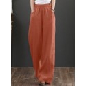 Women 100% Cotton Wide Legged Pleats Side Pocket Solid Casual Pants
