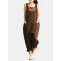 Solid Pocket Adjustable Straps Casual Jumpsuit