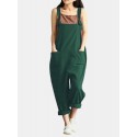 Solid Pocket Adjustable Straps Casual Jumpsuit