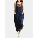 Solid Pocket Adjustable Straps Casual Jumpsuit