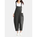 Solid Pocket Adjustable Straps Casual Jumpsuit