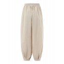 Solid Elastic Waist Drawstring Pocket Cotton Casual Pants