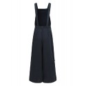 Women Cotton Solid Color Sleeveless Vintage Casual Wide-Leg Jumpsuit with Side Pockets