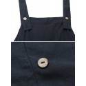 Women Cotton Solid Color Sleeveless Vintage Casual Wide-Leg Jumpsuit with Side Pockets