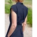 Solid Sash V Neck Pocket Sleeveless Casual Cotton Jumpsuit