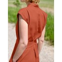 Solid Sash V Neck Pocket Sleeveless Casual Cotton Jumpsuit