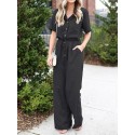 Women Button Front Camp Collar Cargo Style Short Sleeve Jumpsuits With Pocket
