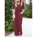 Women Button Front Camp Collar Cargo Style Short Sleeve Jumpsuits With Pocket
