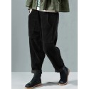 Corduroy Elastic Waist Solid Color Harem Pants