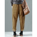 Corduroy Elastic Waist Solid Color Harem Pants