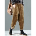 Corduroy Elastic Waist Solid Color Harem Pants